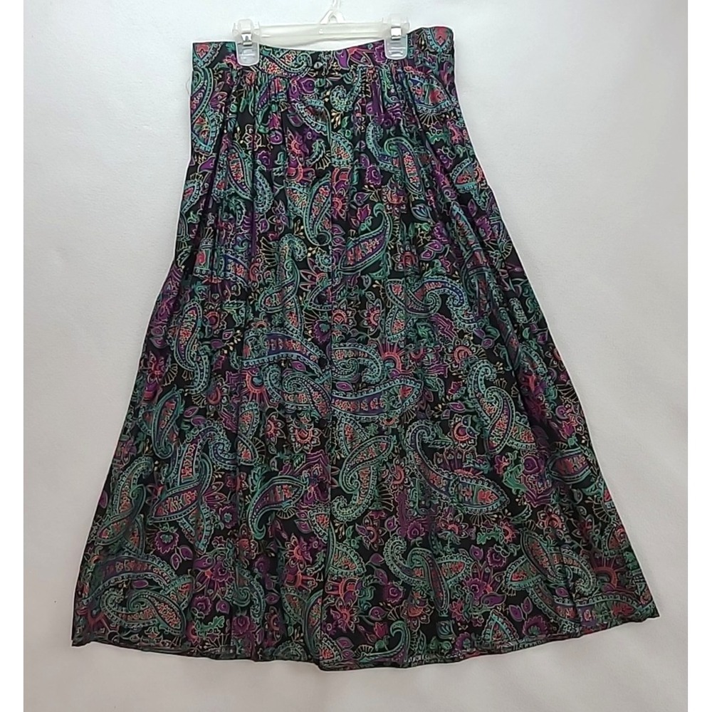 Vintage 90s Midi Length Pleated Paisley Skirt Mardi‎ Gras Sz 6 A Line